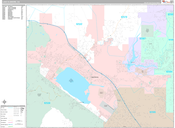 Lake Elsinore California Wall Map Premium Style by MarketMAPS